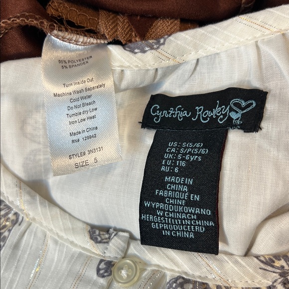 Cynthia Rowley Kids Size 5 Butterfly Print Top & Brown Suede-Like Pants Bundle - Picture 3 of 5